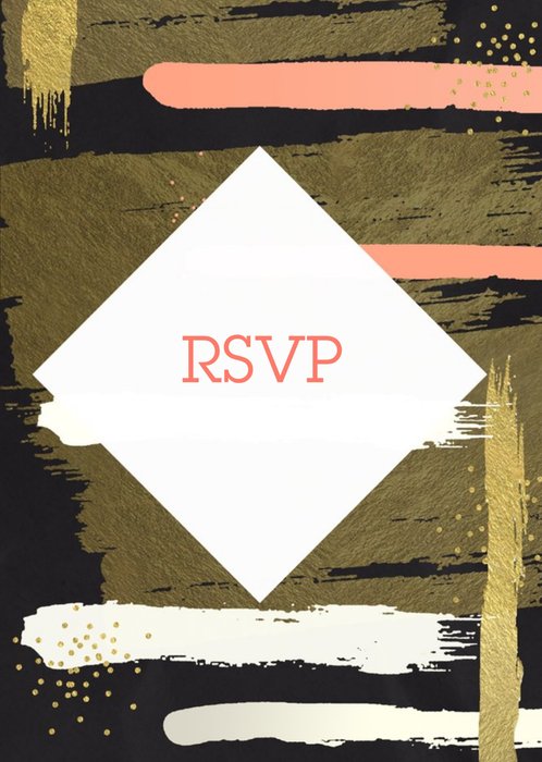 Metallic Bronze And Pink Brushstrokes Rsvp Party Invitation