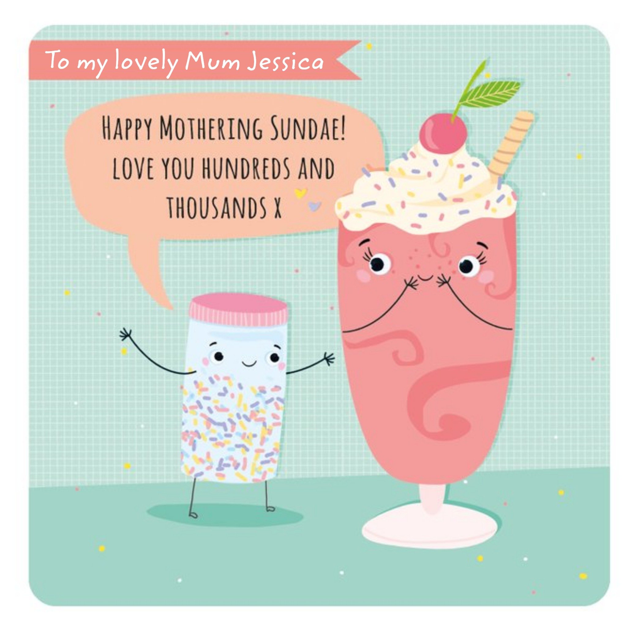 Mother's Day Card - Mum - Ice Cream Sundae, Square