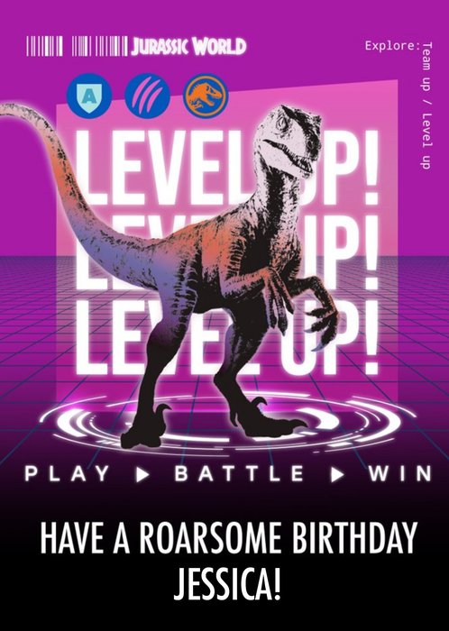 Jurassic World Raptor Roarsome Birthday Card