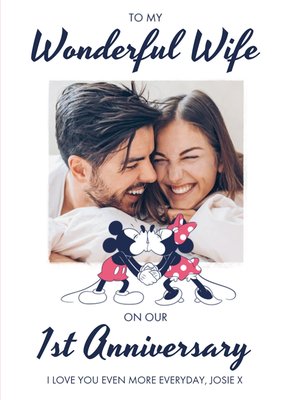 Disney Mickey And Minnie Mouse Wonderful Wife 1st Anniversary Photo Upload Card