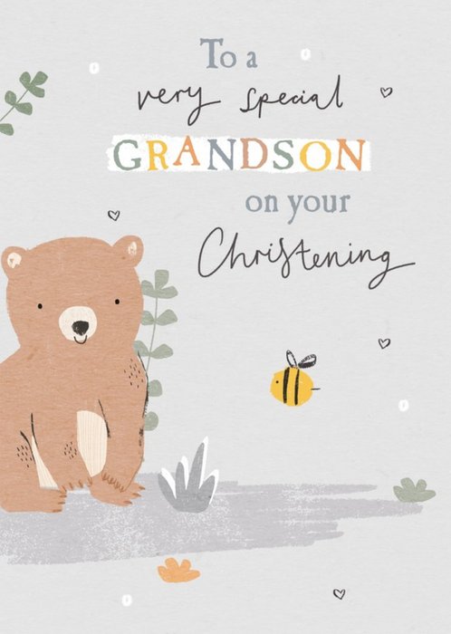 Cute Illustrated To A Very Special Grandson Christening Card