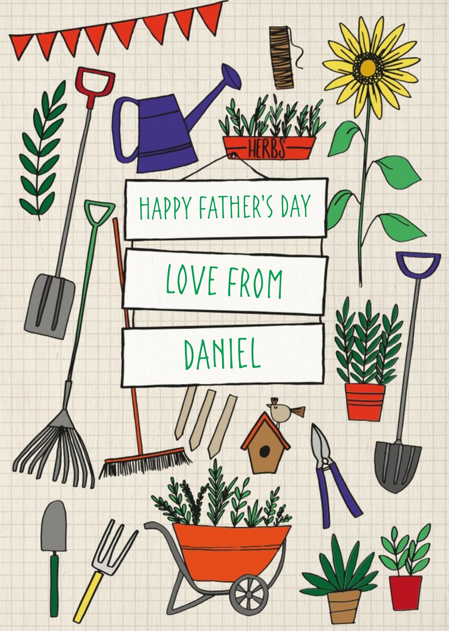 Moonpig Gardening Tools Personalised Fathers Day Card, Large
