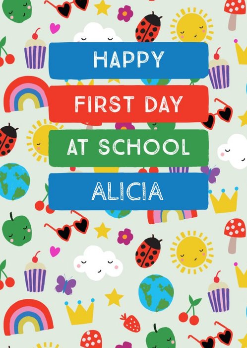 Cute Illustrative Personalised First Day of School Card