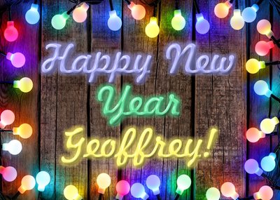 Neon And Fairy Lights Personalised Christmas Card