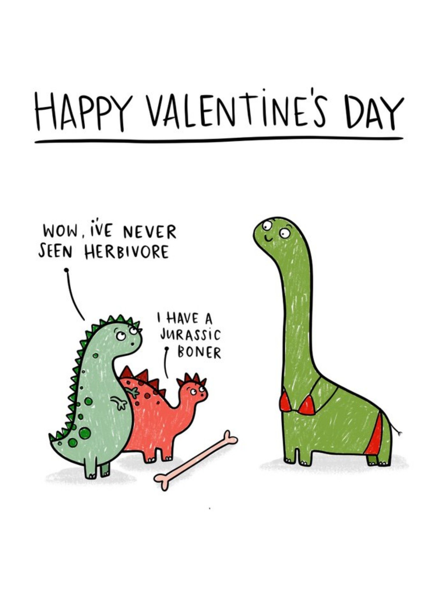 Moonpig Love Funny Pun Dinosaur Herbivore Happy Valentines Day Card, Large