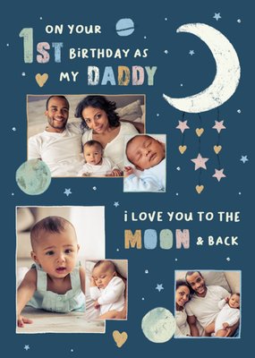 On Your 1st Birthday As My Daddy Space Themed Scene Photo Upload Birthday Card