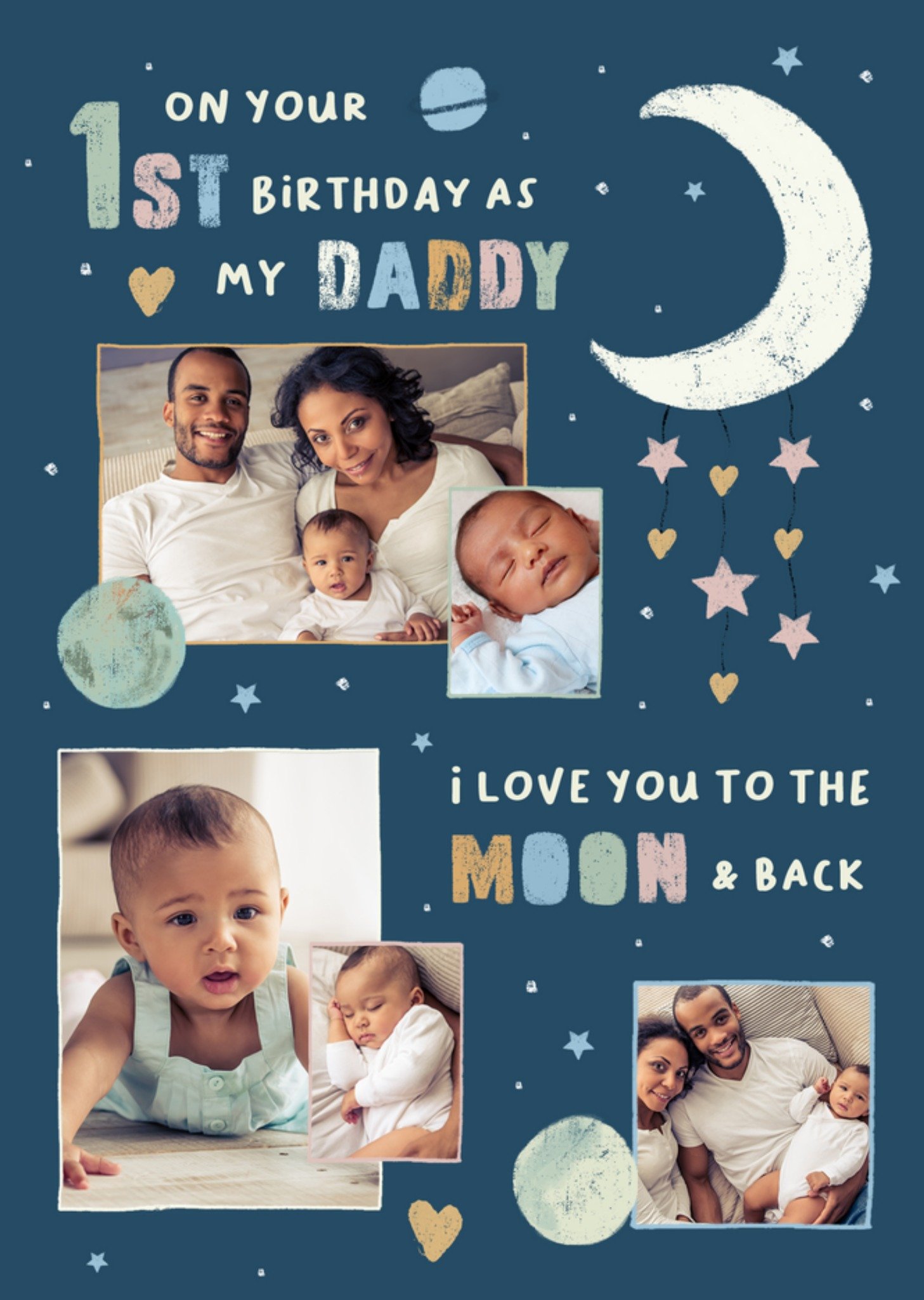 Moonpig On Your 1st Birthday As My Daddy Space Themed Scene Photo Upload Birthday Card, Large