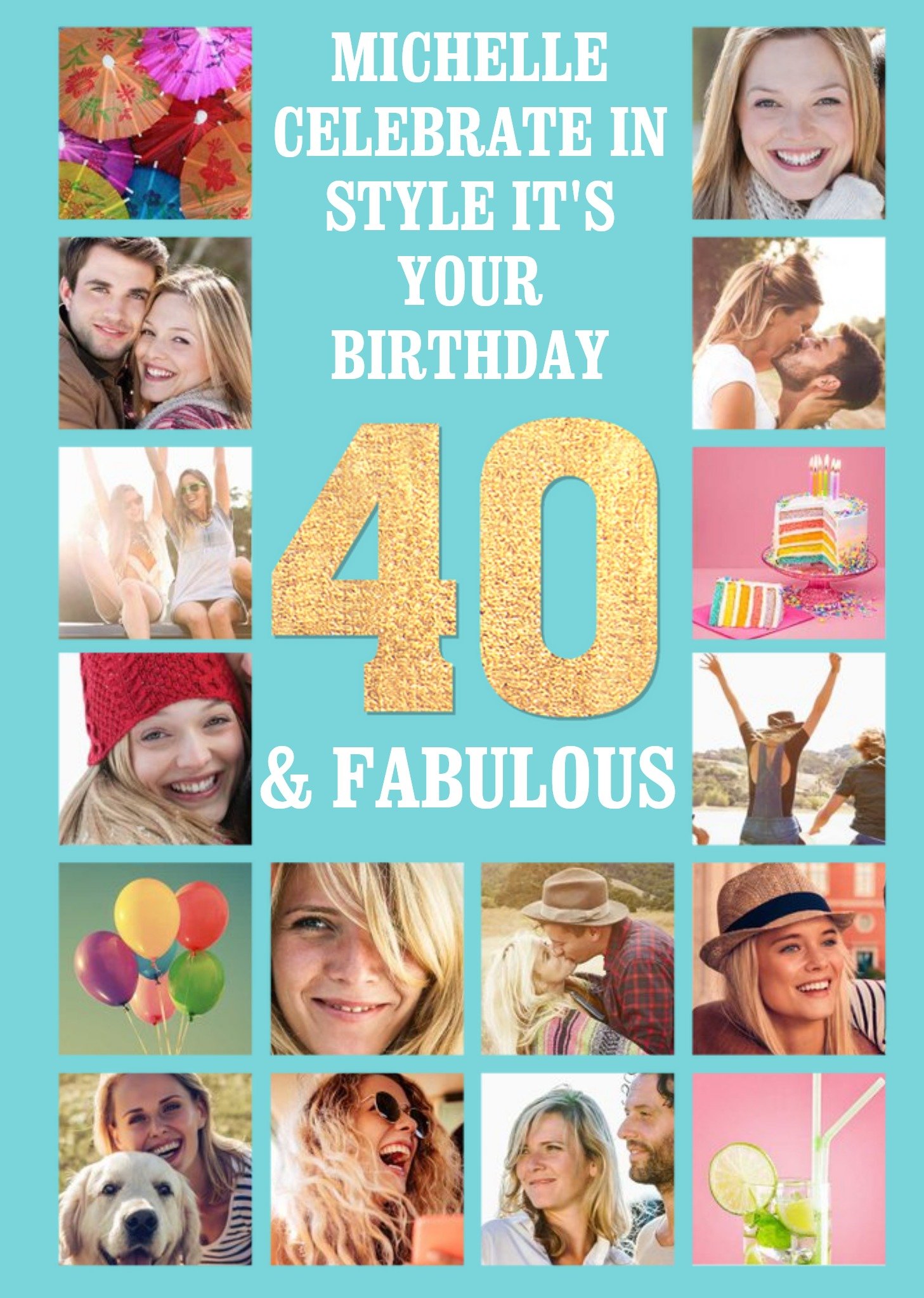 Moonpig 40 & Fabulous Multi Photo Upload Birthday Card, Large