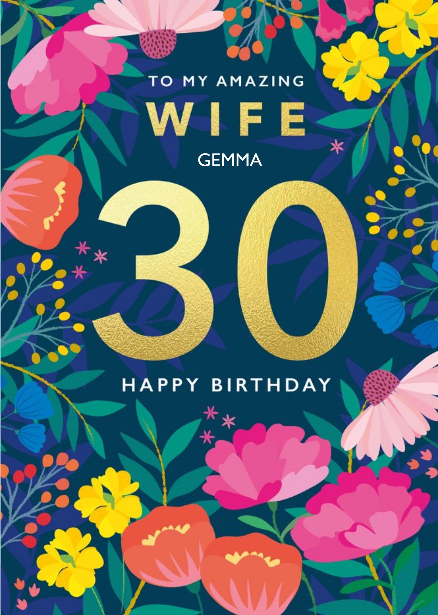 Moonpig Klara Hawkins Floral To My Amazing Wife 30th Birthday Card, Large