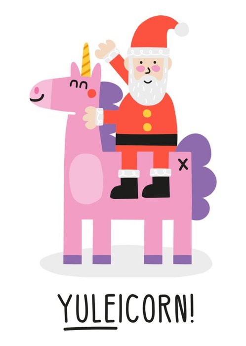 Illustration Of Santa On A Pink Unicorn Humorous Christmas Card