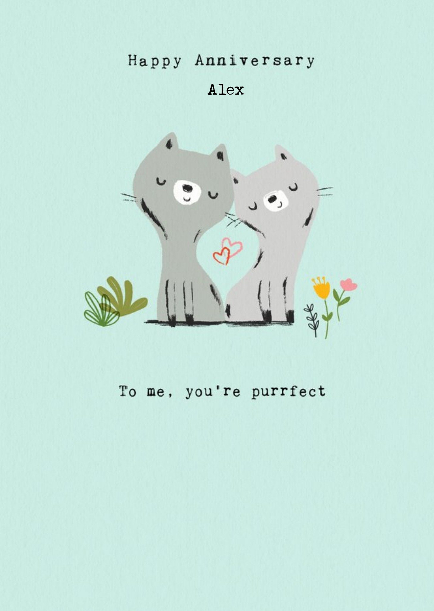 Moonpig Cute Illustration Of Two Cats With Two Lovehearts To Me, You're Purrfect Anniversary Card, L