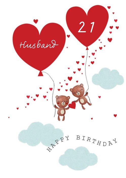 Two Bears Soaring Through The Clouds Illustration Husband Personalise Birthday Card