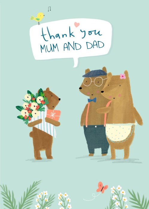 Colette Barker Bears Mum And Dad Love Thank You Card