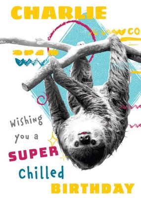 Animal Planet Bright Graphic Illustration Of A Sloth. Wishing You A Super Chilled Birthday Card