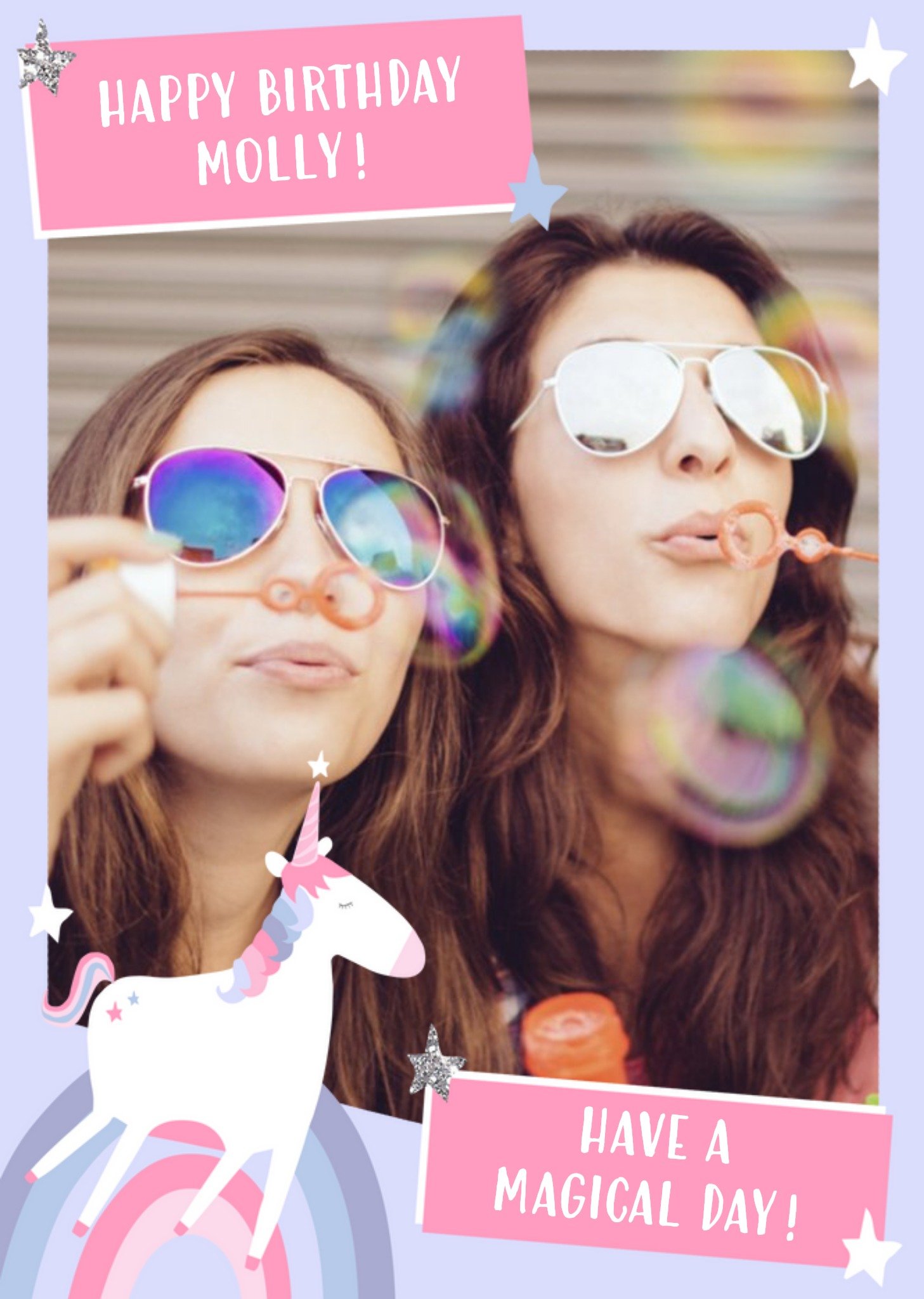 Unicorn And Rainbow Have A Magical Birthday Photo Card Ecard