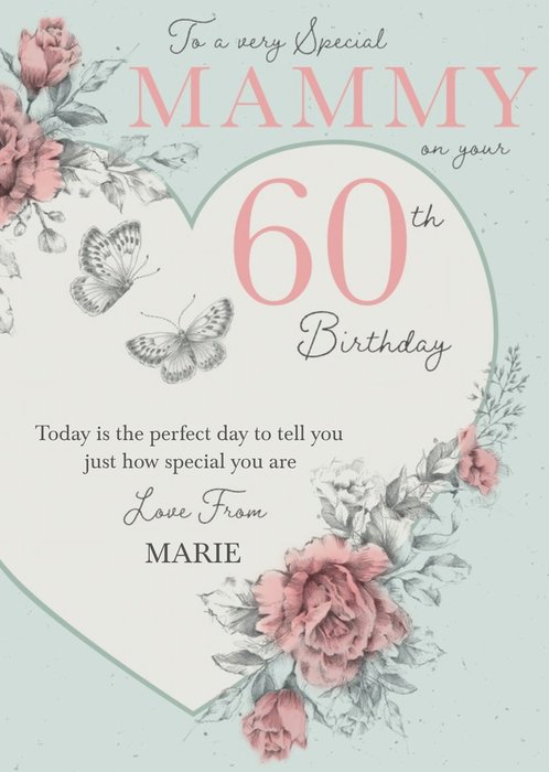 Clintons Mammy Floral Butterflies 60th Birthday Card