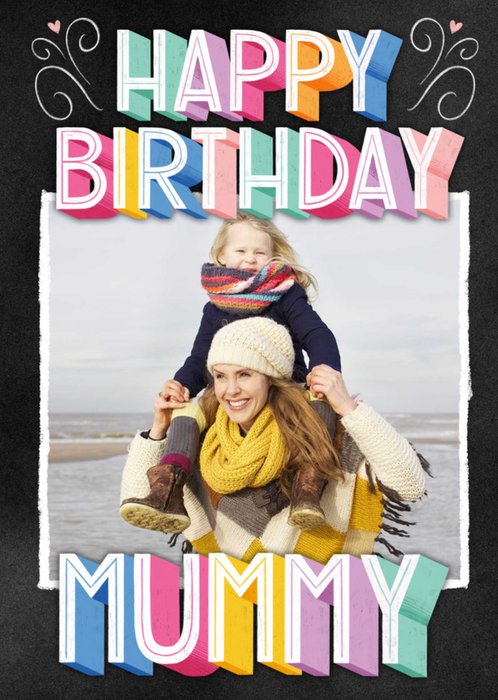 Colourful 3D Text With A Photo Frame Mummy's Photo Upload Birthday Card