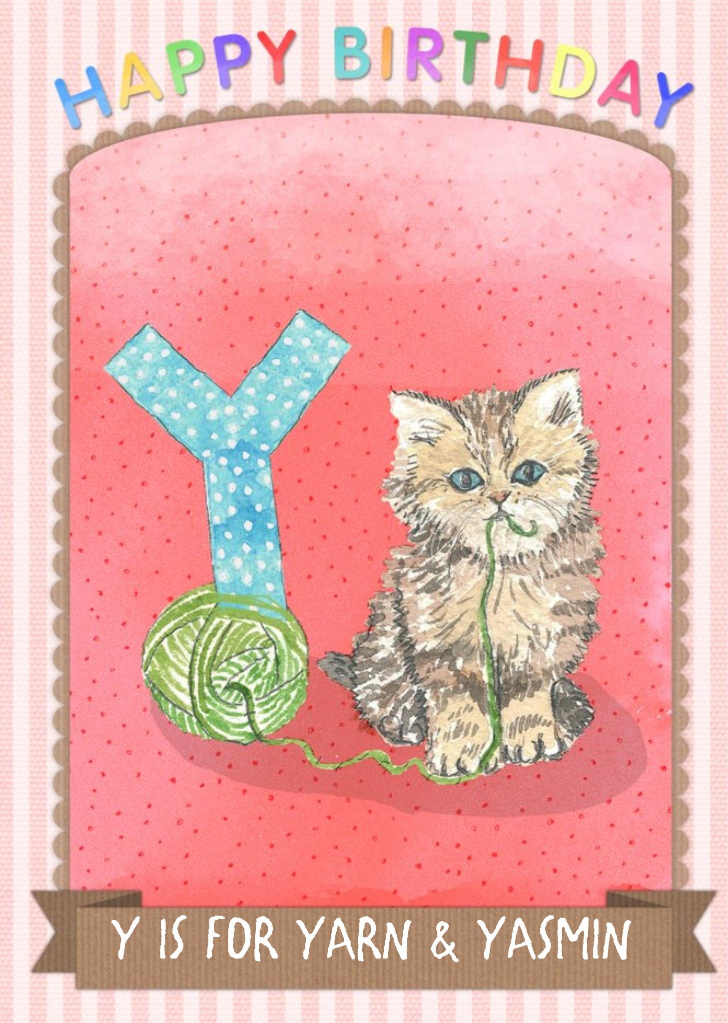 Y Is For Yarn Kitten Personalised Happy Birthday Card Ecard