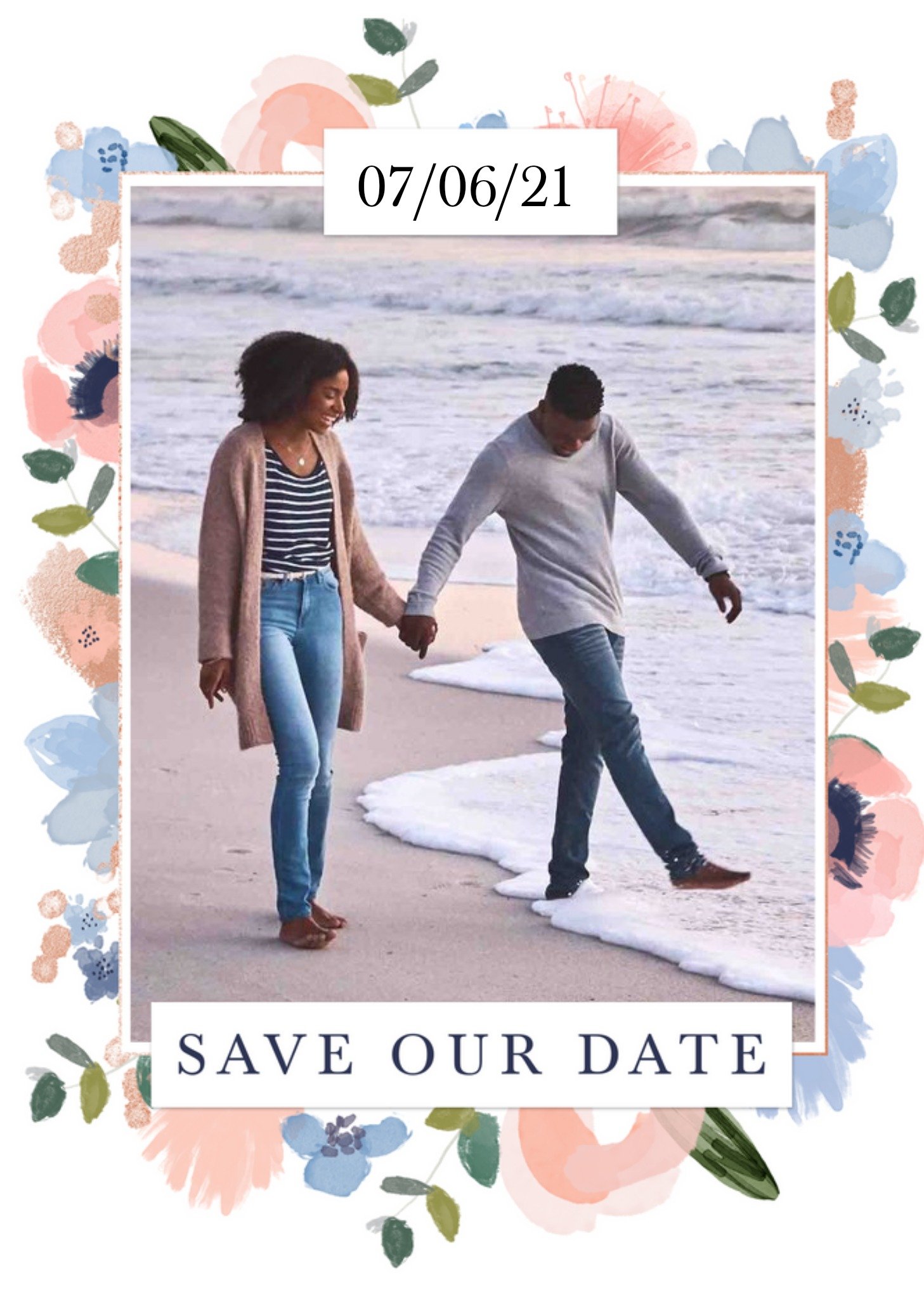 Moonpig Flora Photo Upload Save Our Date Wedding Day Invite Card, Standard