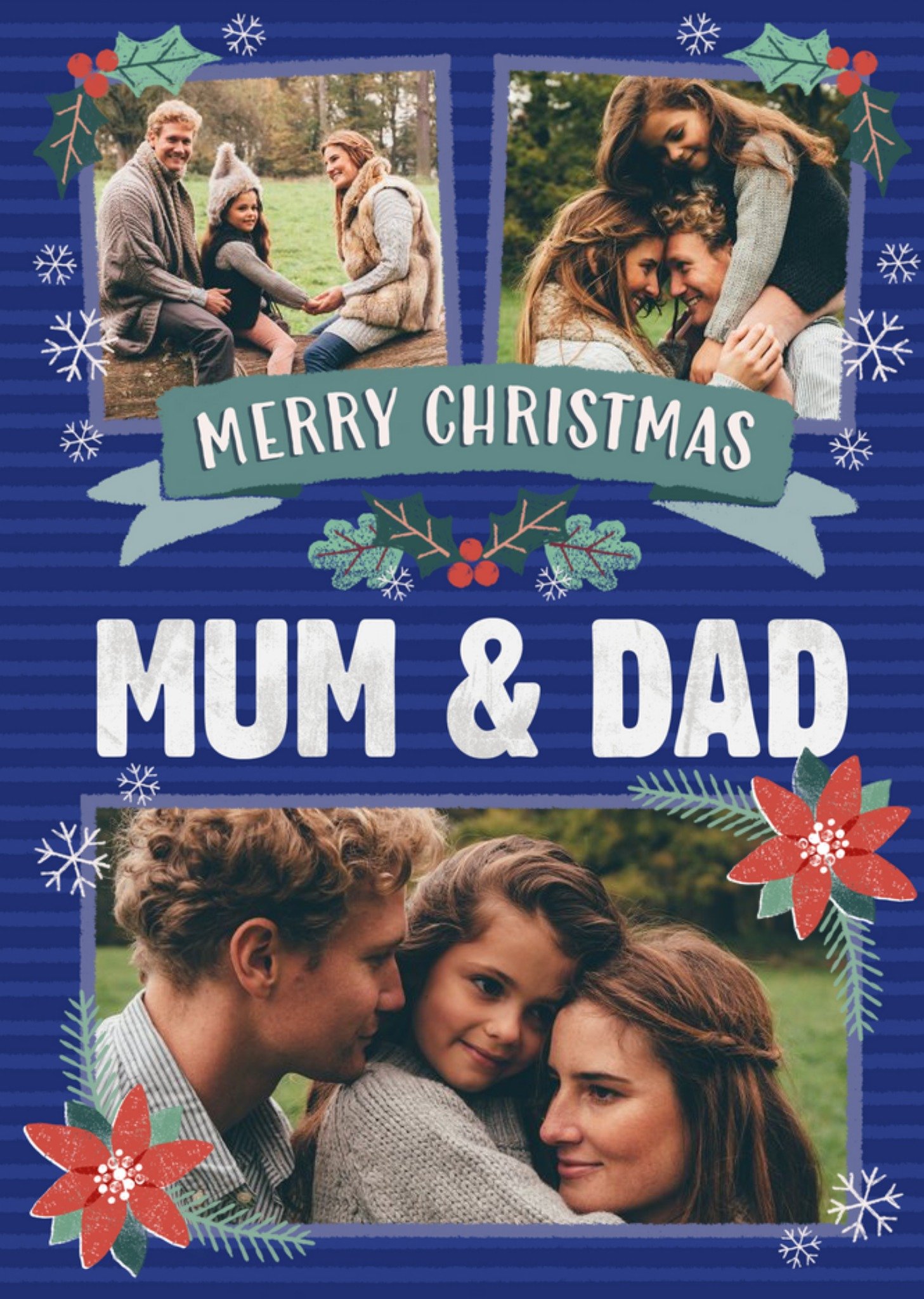 Folk Flowers Mum And Dad Photo Upload Christmas Card