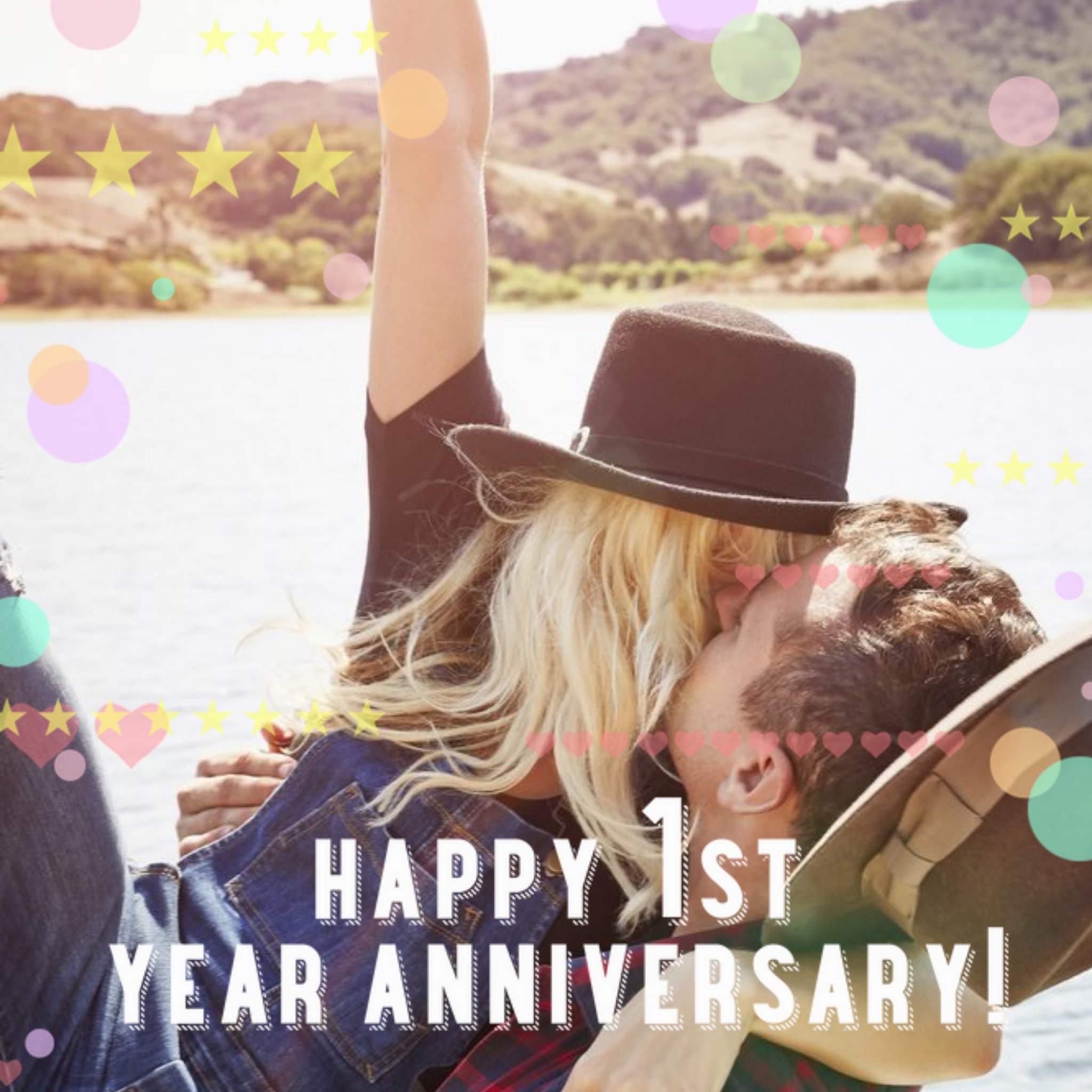 Pastel Polka Dots Happy First Anniversary Photo Card, Square