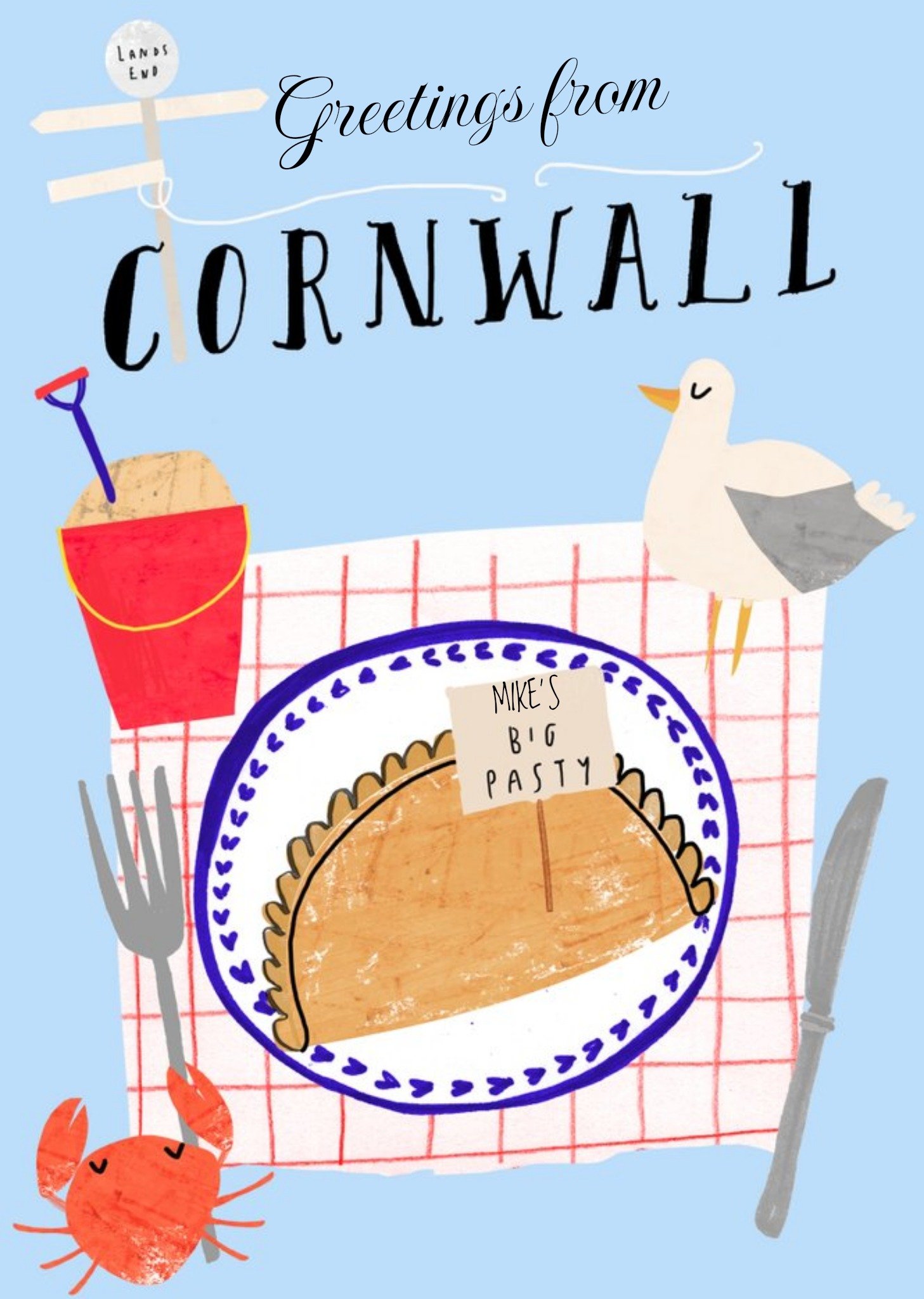 Moonpig Greetings From Cornwall Personalised Pasty Card, Large