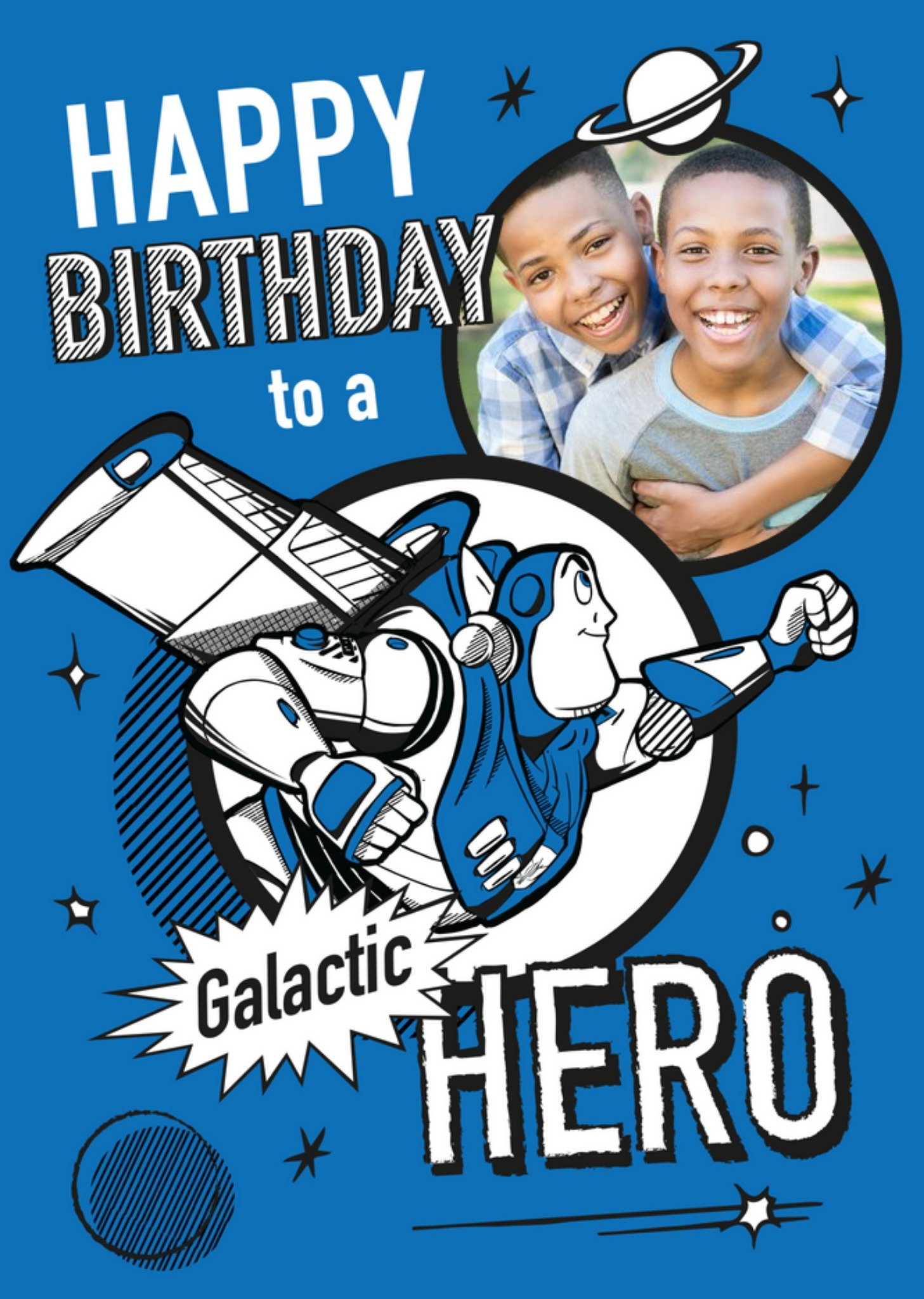 Toy Story Buzz Lightyear Galactic Hero Photo Upload Birthday Card, Large