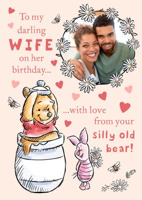 Winnie The Pooh Darling Wife Photo Upload Birthday Card