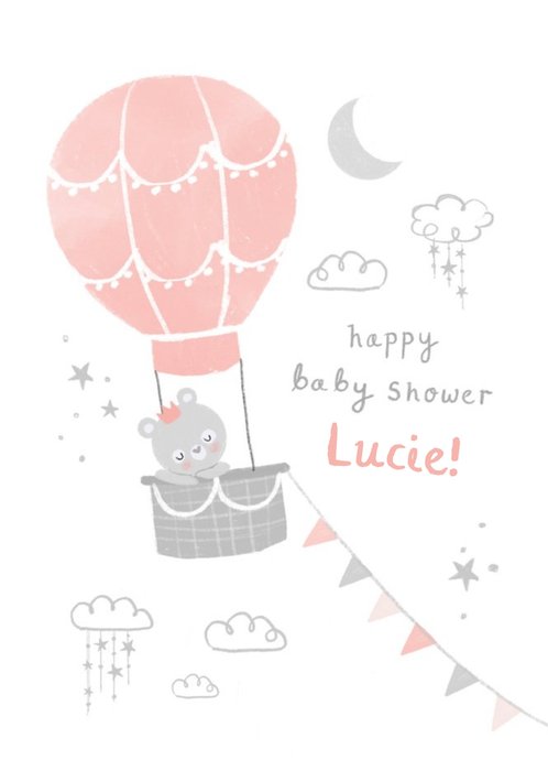 Cute Bear In Hot Air Balloon Baby Shower Card
