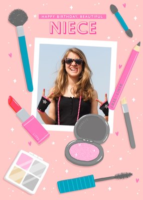 Makeup Illustrations Happy Birthday Photo Upload Card