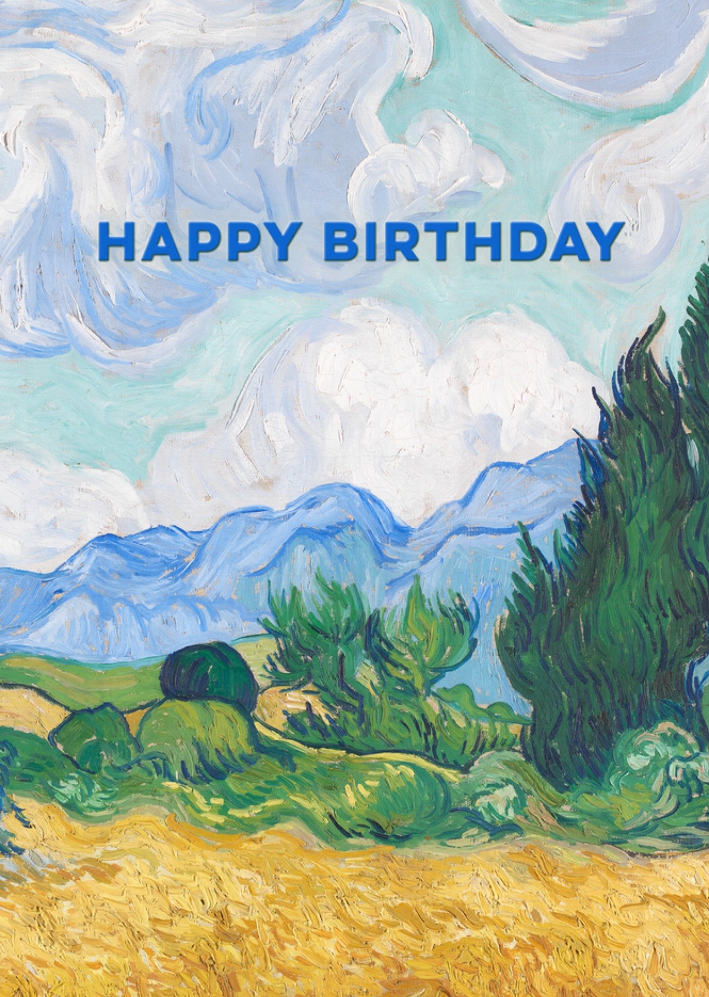 The National Gallery Wheatfield With Cypreses Birthday Card, Large