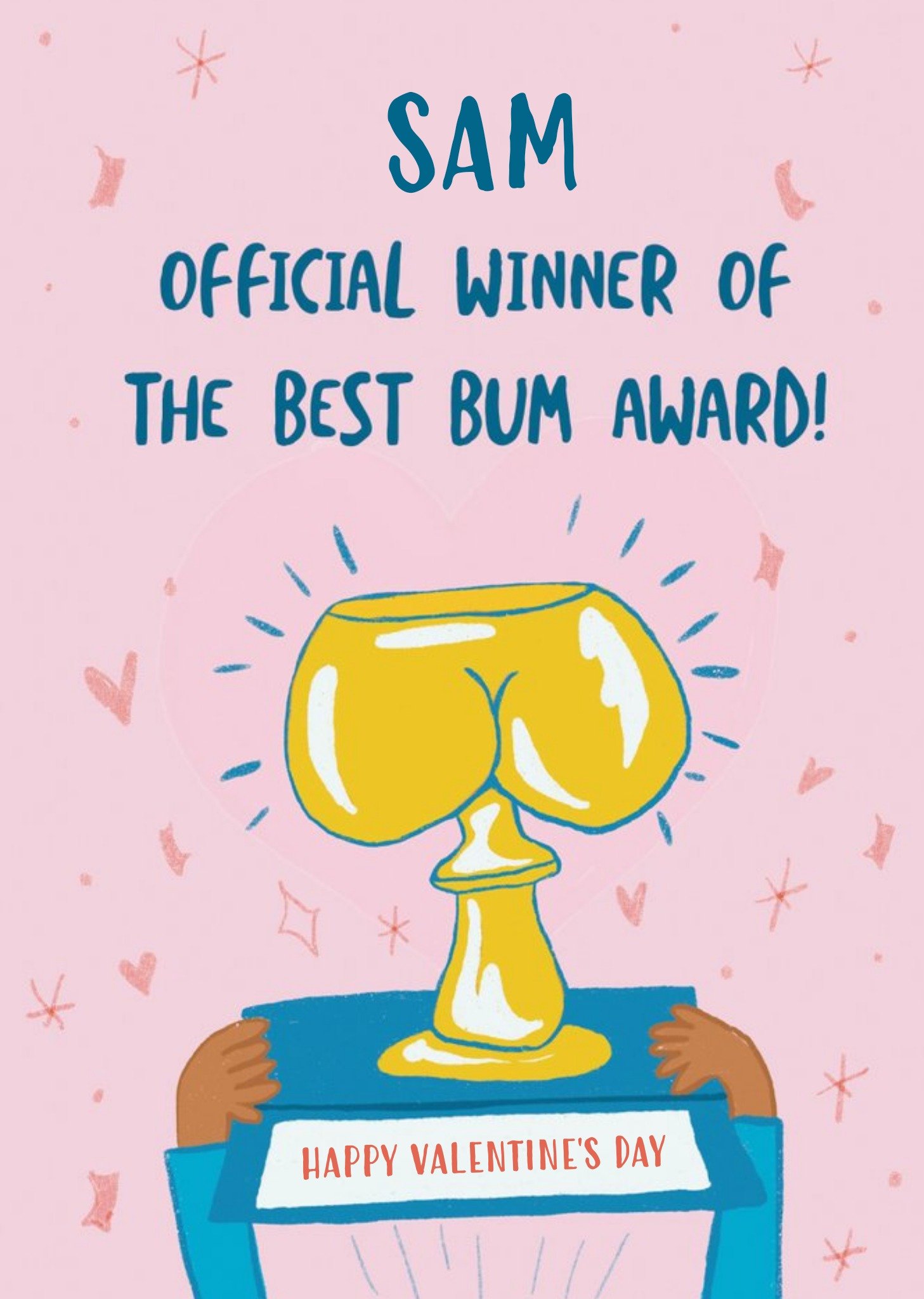 Funny Illustrated Trophy Best Bum Valentines Card Ecard