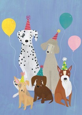 Illustration Of Various Dogs In Party Hats Birthday Card