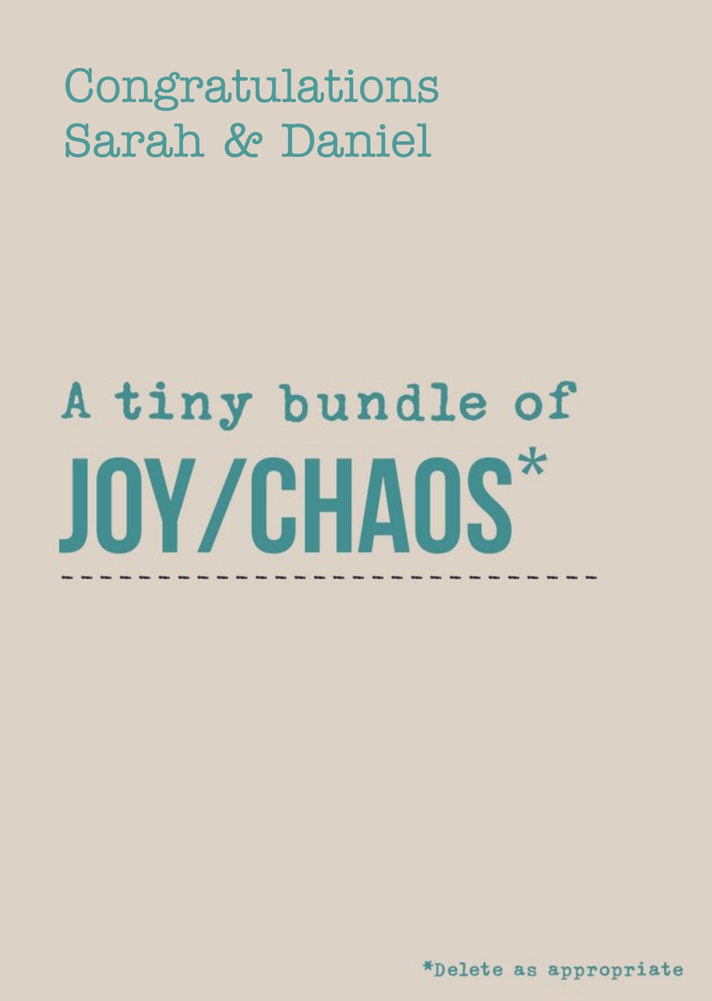 Moonpig Congrats On A Tiny Bundle Of Joy And Chaos New Baby Card, Large