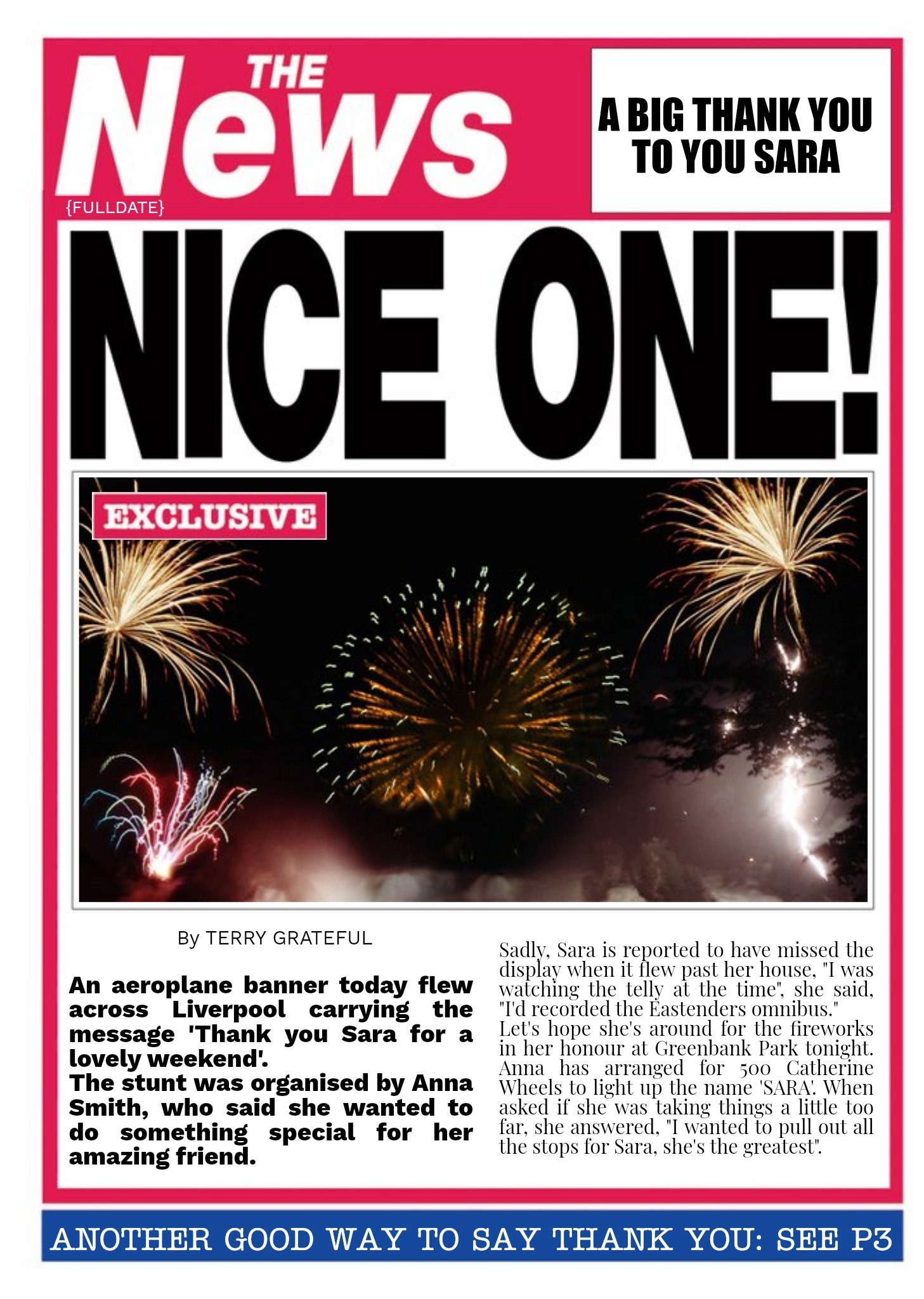Moonpig Nice One Strong Newspaper Headline Personalised Photo Upload Thank You Card, Large