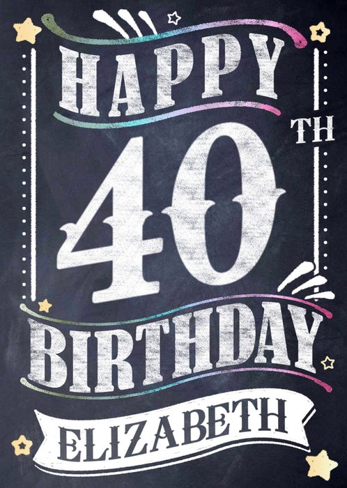 40th Birthday Card - Chalkboard Design