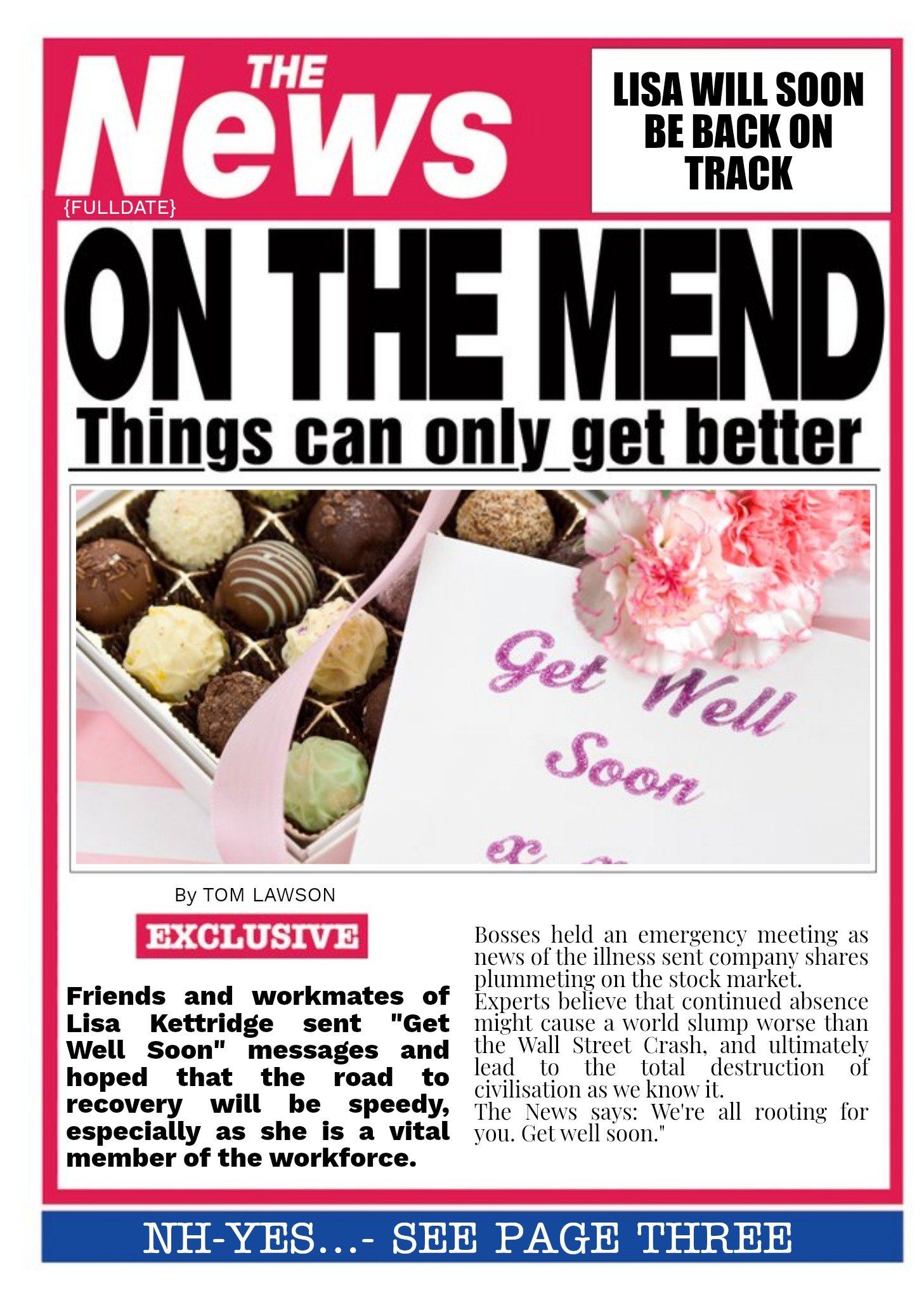 Newspaper Headline On The Mend Personalised Get Well Soon Card Ecard