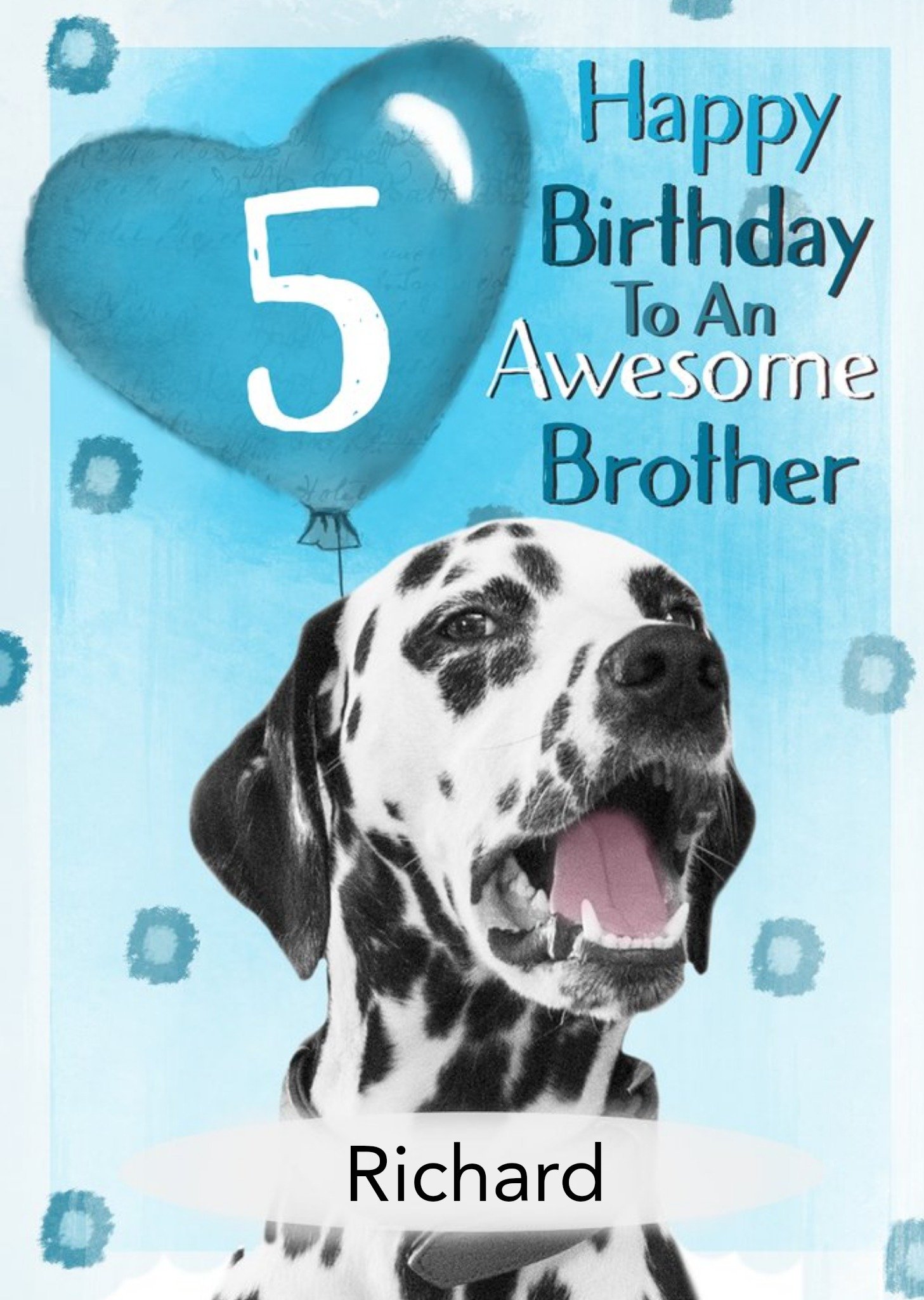 Moonpig Photo Of Dog With Birthday Balloon Brother 5th Birthday Card, Large