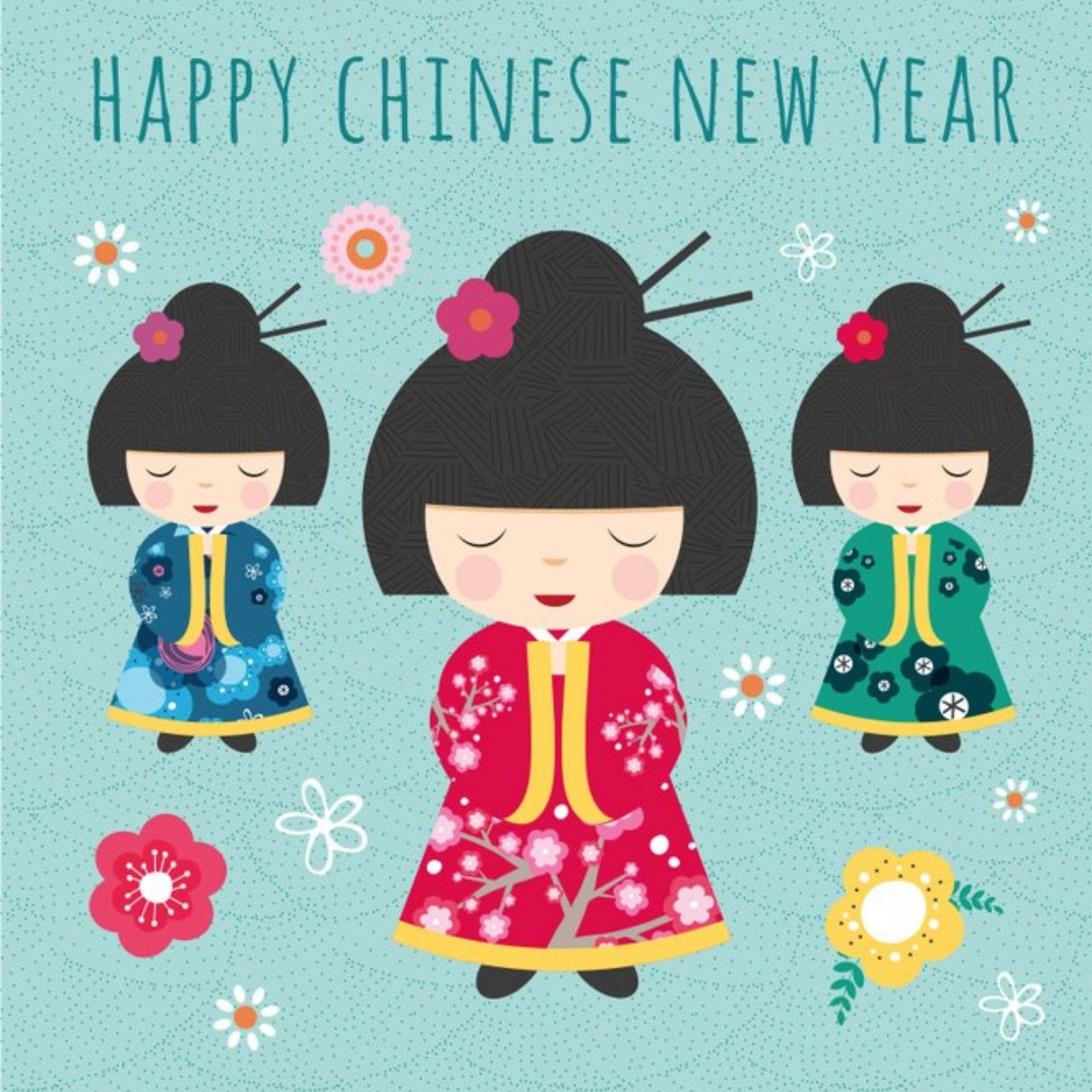 Geishas 2021 Happy Chinese New Year Card, Square