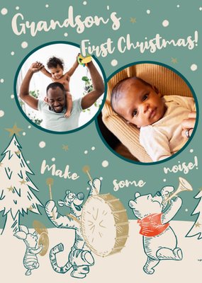 Winnie The Pooh Grandson's First Christmas Photo Upload Card