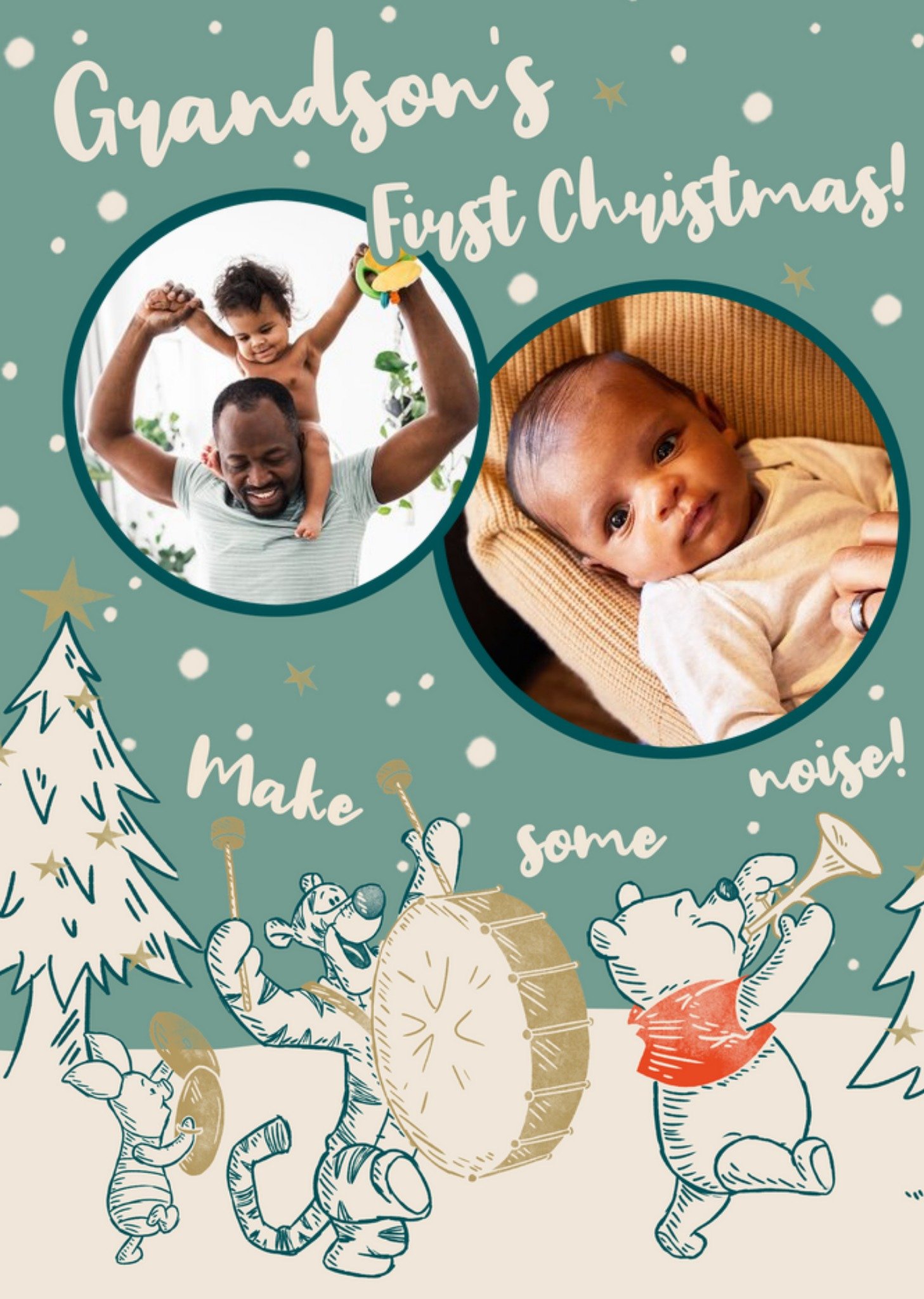 Winnie The Pooh Grandson's First Christmas Photo Upload Card Ecard