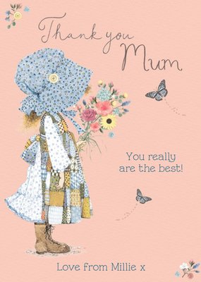 Illustration Of A Girl With A Bunch Of Flowers Thank You Mum Card