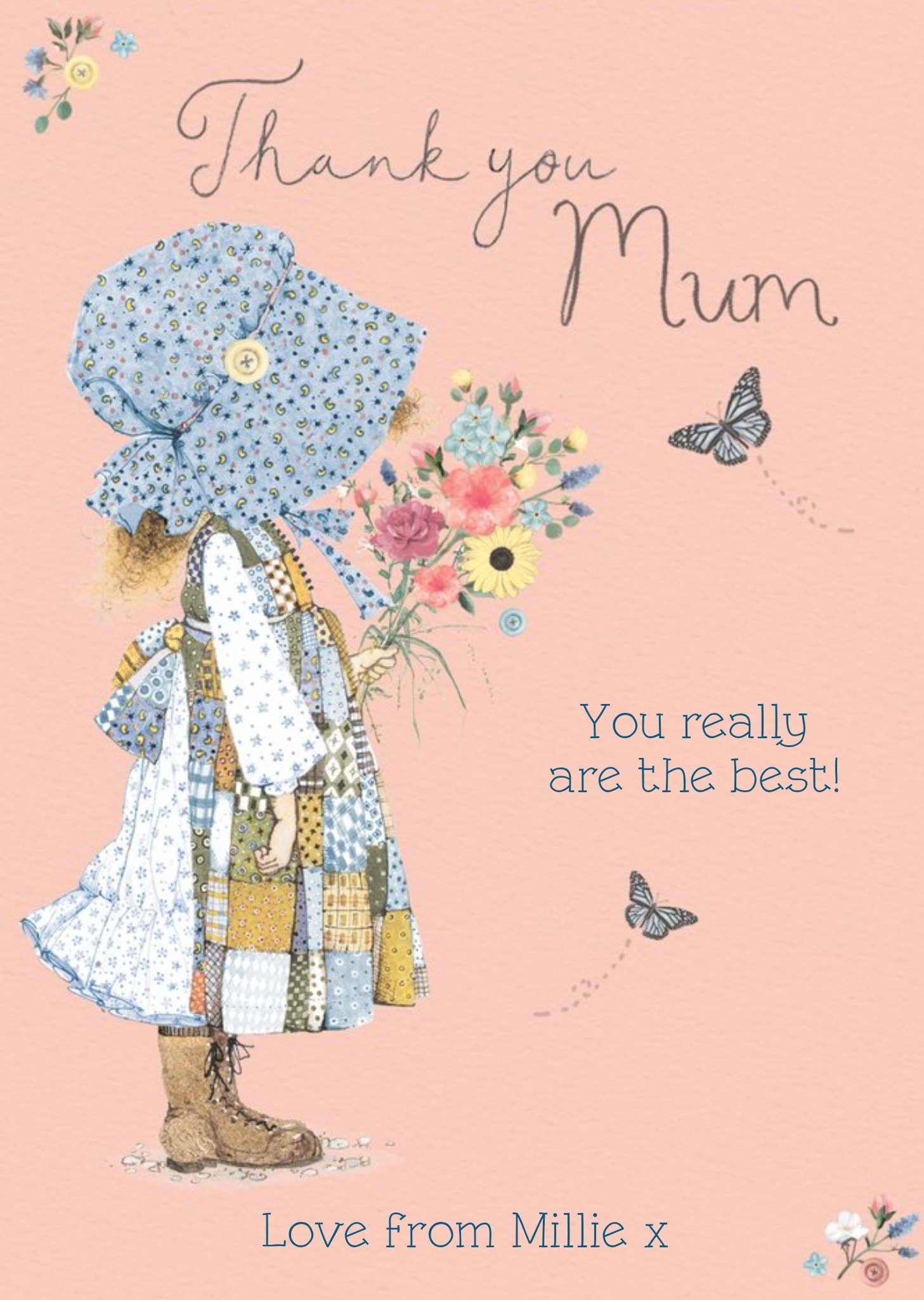 Illustration Of A Girl With A Bunch Of Flowers Thank You Mum Card Ecard