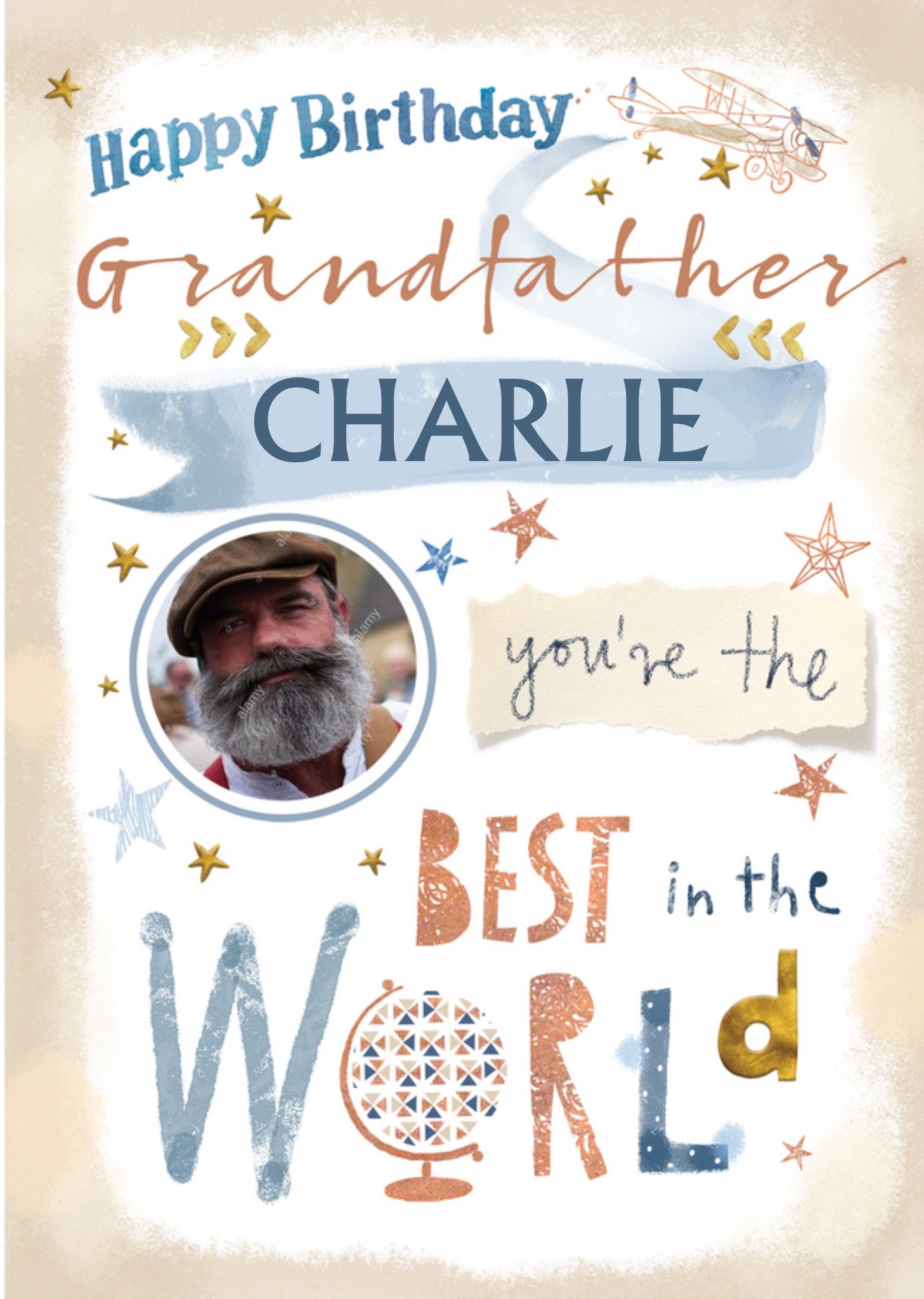 Moonpig Ling Design Illustrated Best Grandfather Typographic Birthdays Card Ecard