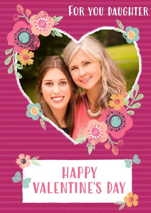 Pastel Flowers Heart Photo Upload Personalised Valentine's Day Card For Daughter
