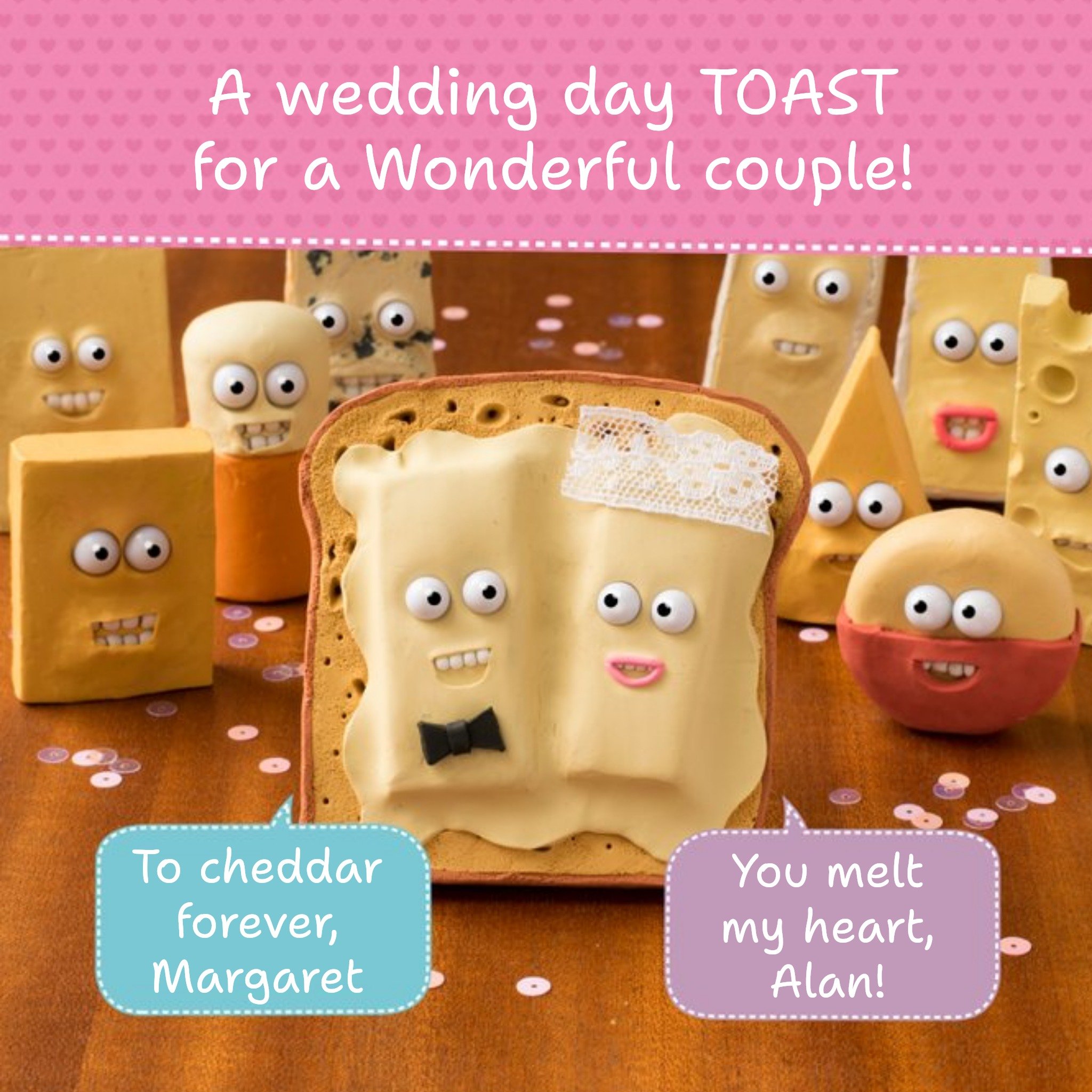 Cheese On Toast Funny Puns Personalised Wedding Day Card, Square