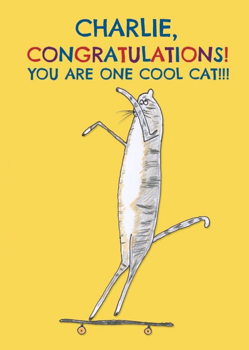 Funny Cool Cat Illustration Congratulations Card