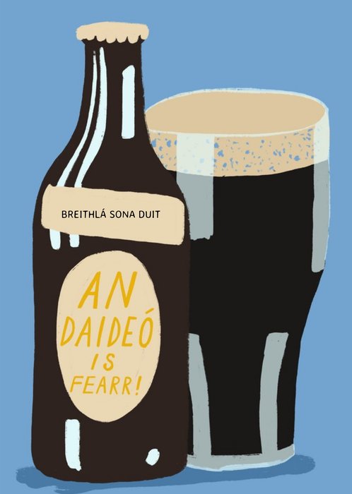 Bottle And Pint Of Ale Illustration With Irish Text The Best Grandfather Personalised Birthday Card