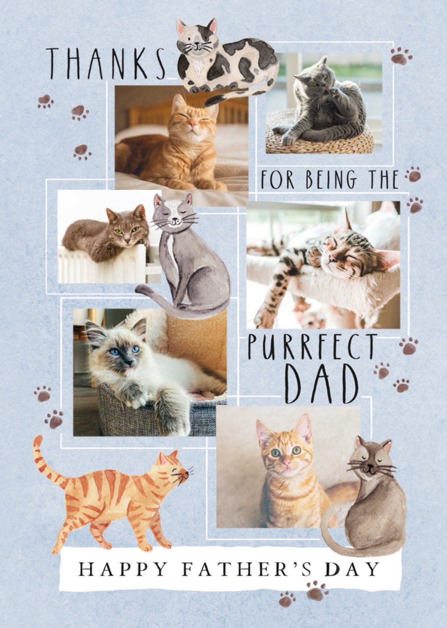 Illustrations Of Cats With A Collage Of Six Photo Frames Purrfect Father's Day Photo Upload Card Ecard