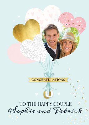 Illustration Of A Bouquet Of Heart Shaped Balloons On A Teal Background Wedding Photo Upload Card
